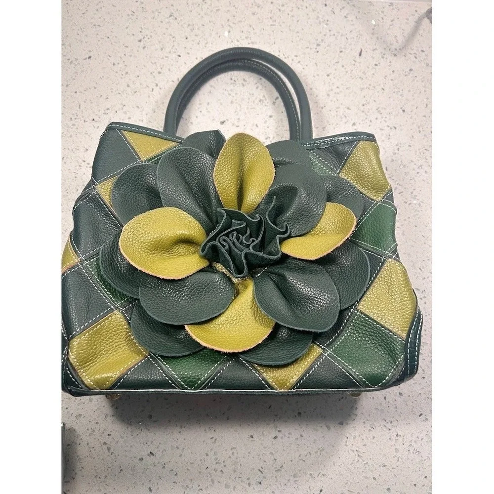 Chaos Collection Green Patchwork Leather Satchel Crossbody Handbag